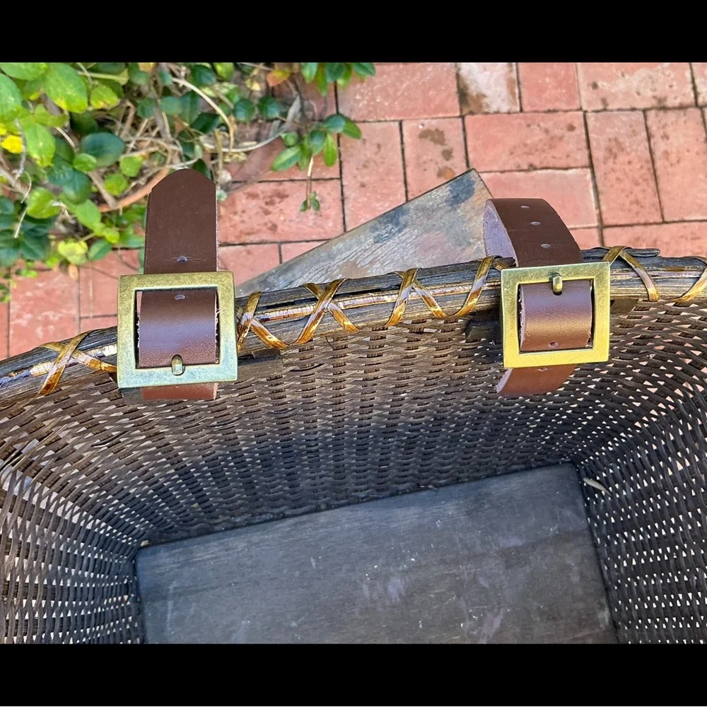 Attachable Multi-Use Dark Wicker Rattan Basket with Leather Straps (For Bike?)